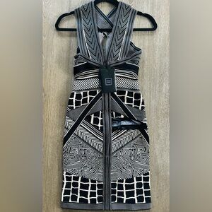 Herve Leger Black and Bone Combo Bandage Dress